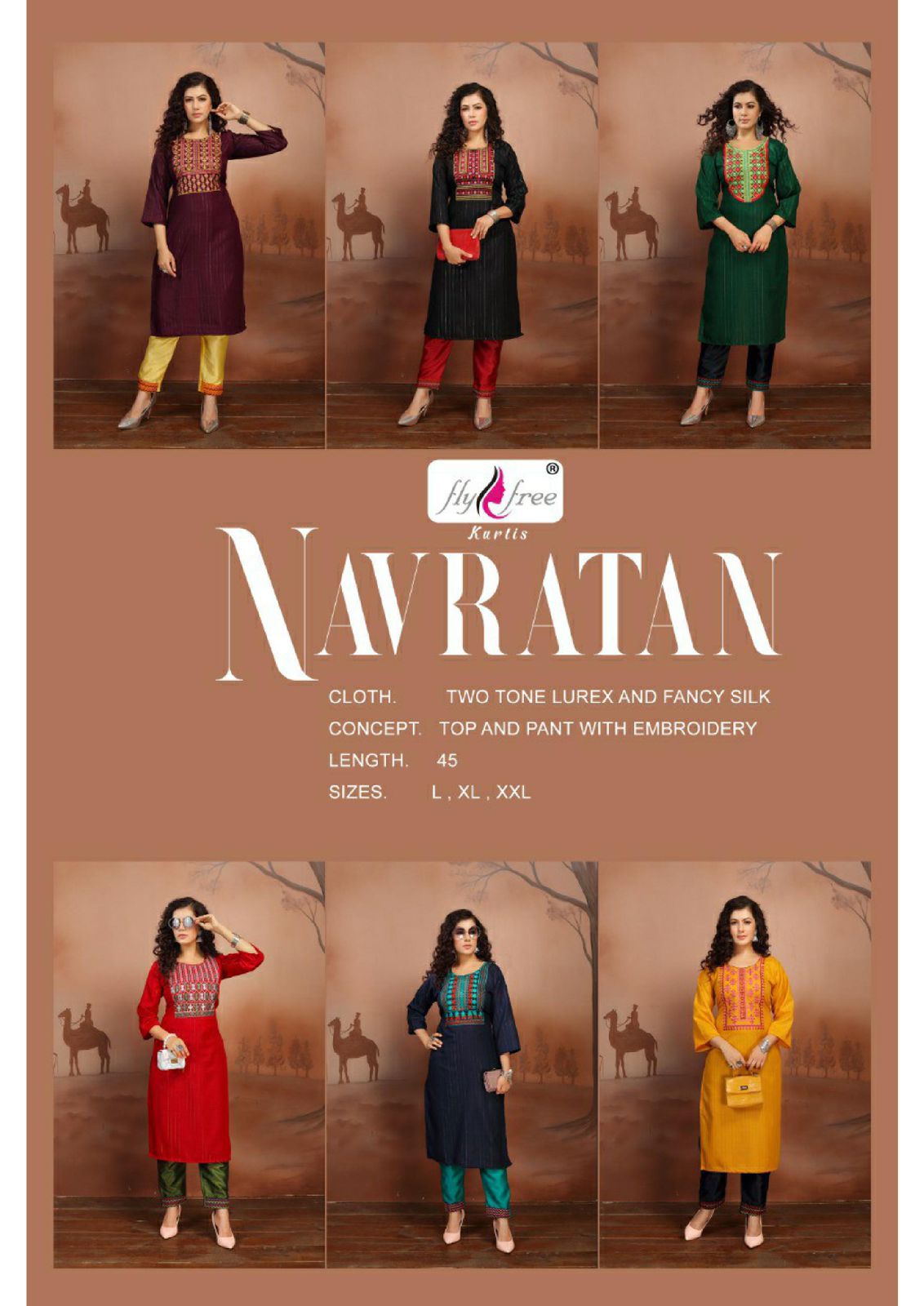 Fly Free Navratan Ethnic Wear Embroidery Work Kurti With Bottom Collection